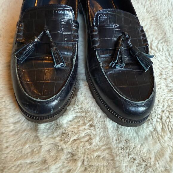 Jenni Kayne Croc Embossed Black Loafers Tassels Made in Italy Size 39 US 9 - Picture 7 of 8